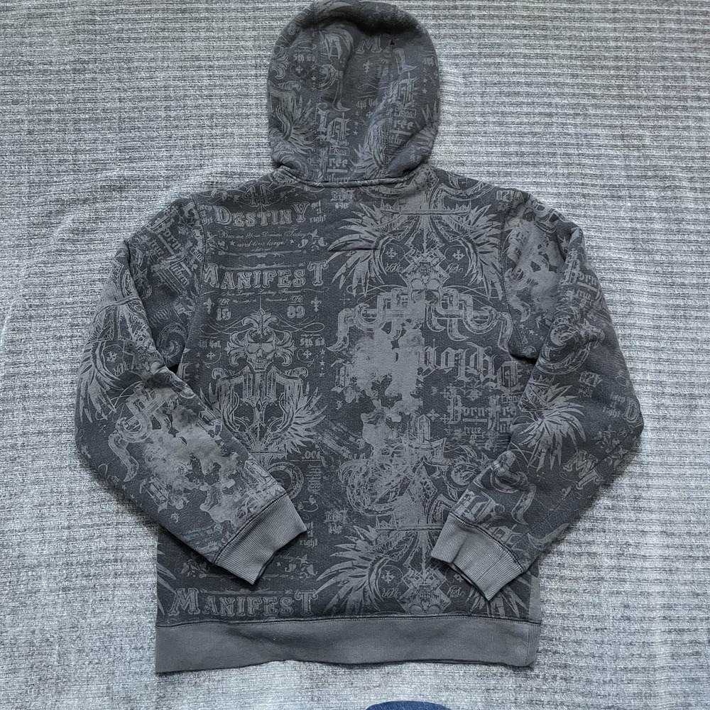 Y2K Design Style Hoodie Route 66 Small Gray Full Zip Graphic Skull Wing Manifest